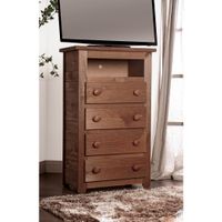 Wooden 4 Drawers Media Chest With 1 Top Shelf In Mahogany Finish, Brown - 4-drawer
