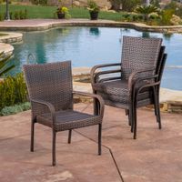 Outdoor PE Wicker Stackable Arm Club Chairs (Set of 4) by Christopher Knight Home - Brown