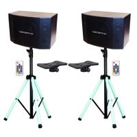 (2) Vocopro SV-600 12" Karaoke Speakers + Stands w/LED's + Remote SV600