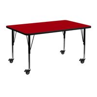 Mobile 24''W x 48''L Thermal Laminate Activity Table - Adjustable Short Legs - Red