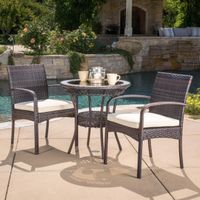 Ridley Outdoor 3-piece Wicker Bistro Set with Cushions by Christopher Knight Home - Multi-Brown
