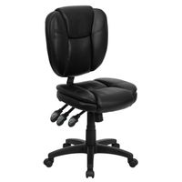 Mid-back Black Leather Multi-functional Ergonomic Task Chair - Black