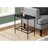 Accent Table/ Side/ End/ Narrow/ Small/ 2 Tier/ Living Room/ Bedroom/ Metal/ Laminate/ Black Marble Look/ Contemporary/ Modern