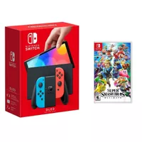 Nintendo - Switch OLED Neon (Red/Blue) + Super Smash Bros BUNDLE