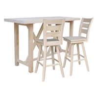 Bar Height Table With 2 Ladder Back Swivel Bar Stools - 30 in. Seat - 72 in. W x 28 in. D x 42 in. H - Unfinished