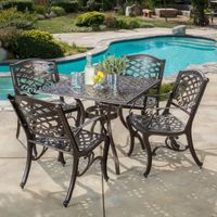 Outdoor Hallandale 5-piece Cast Aluminum Square Bronze Dining Set by Christopher Knight Home - Bronze