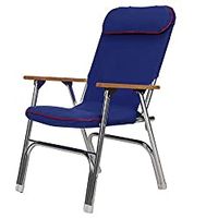 Seachoice High-Back Canvas Folding Chair, Blue w/Red Trim, Folds for Easy Storage