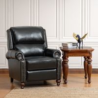 Gabriela Mid-Century Modern Genuine Leather Recliner with Tapered Block Feet by HULALA HOME - BLACK