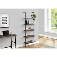 Bookshelf/ Bookcase/ Etagere/ Ladder/ 5 Tier/ 72"H/ Office/ Bedroom/ Metal/ Laminate/ Brown/ Black/ Contemporary/ Modern