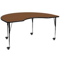 22.37-30.5-Inch Height-adjustable Laminate Mobile Kidney-shaped Activity Table - Oak
