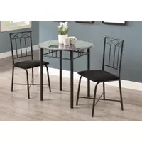 Dining Table Set/ 3pcs Set/ Small/ 30" Round/ Kitchen/ Metal/ Laminate/ Grey Marble Look/ Black/ Transitional