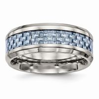 Stainless Steel Polished Blue Carbon Fiber Inlay Ring - 12
