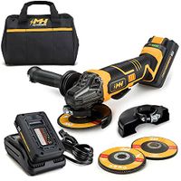 MOTORHEAD 20V ULTRA 4-1/2 inch Cordless Angle Grinder, Lithium-Ion, 10000RPM, 3 Position Handle, Paddle Switch, 2Ah Battery, Quick Charger, Bag, (3) Cutting, Grinding & Polishing Wheels, USA-Based