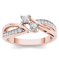 De Couer 10k Rose Gold 1/3ct TDW Diamond Two Stone Engagement Ring - Pink - 6.5
