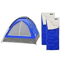 2-Person Tent with Sleeping Bags  Camping Gear Set Includes Outdoor Dome Tent with Rain Fly and 2 Adult Sleep Bags by Wakeman Outdoors (Blue), Large