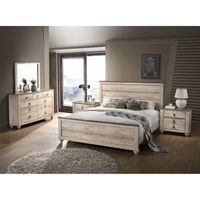 Roundhill Furniture Imerland Contemporary White Wash Finish 5-Piece Bedroom Set, Queen - White-Wash - Queen - 5 Piece