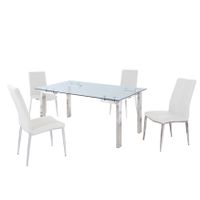 Somette 5-Piece Dining Set with Glass Table & Upholstered Chairs - White