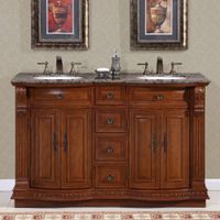 Silkroad Exclusive Granite Top 55-inch Double Sink Vanity Cabinet - Brown - Painted/Distressed - Double Vanities