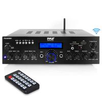 PYLE PDA65BU - Compact Home Theater Amplifier Stereo Receiver with Bluetooth Wireless Streaming, Independent Mic Echo & Volume Control, MP3/USB/SD/AUX/FM Radio, AV Inputs (200 Watt)