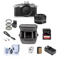 Nikon Z fc DX-Format Mirrorless Digital Camera with Z 28mm f/2.8 Lens Bundle with 64GB SD Card, Shoulder Bag, Wrist Strap, Extra Battery, Charger, Screen Protector, Filter Kit, Cleaning Kit