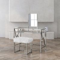 DH LUX Glam Glass Vanity Table and Stool...