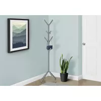 Coat Rack/ Hall Tree/ Free Standing/ 8 Hooks/ Entryway/ 70"H/ Bedroom/ Metal/ Grey/ Contemporary/ Modern