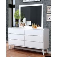 Fopp Mid-Century Modern 2-piece 6-Drawer Dresser and Mirror Set by Furniture of America - White