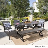 Tritan Outdoor 6-piece Rectangle Aluminum Wicker Dining Set with Cushions by Christopher Knight Home - Grey
