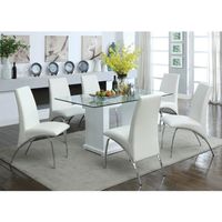Benton Contemporary White Glass Top 7-Piece Dining Table Set by Furniture of America - Silver/White