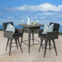 Puerta Outdoor 3-piece Wicker Dining Bar Set with Cushions by Christopher Knight Home - Multi grey