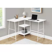 Computer Desk/ Home Office/ Corner/ Storage Shelves/ 48"L/ L Shape/ Work/ Laptop/ Metal/ Laminate/ White/ Contemporary/ Modern