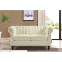 Capri Faux Leather Chesterfield Rolled Arm Loveseat - Gream White