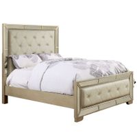 Furniture of America Gevi Modern Gold Faux Leather Padded Panel Bed - Queen