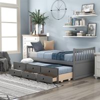 Merax Wood Daybed with Twin Trundle, Drawers - Grey