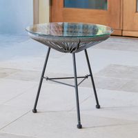 Sarcelles Modern Woven Wicker Patio Side Table with Glass Top by Corvus - Grey