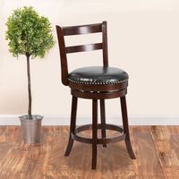 26" High Cappuccino Wood Stool with Ladder Back & LeatherSoft Swivel Seat - 18"W x 20.5"D x 39.25"H - Cappuccino