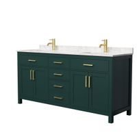 Beckett 72-inch Double Vanity with Cultured Marble Top - Green, Gold Trim, Carrara Cultured Marble Top