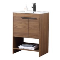 Fine Fixtures Phoenix Bathroom Vanity with White Ceramic Sink Full assembly required - Walnut - 24 Inch