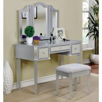 Doa Glam Solid Wood 3-Piece Vanity Set with Tri-fold Mirror by Furniture of America - Silver
