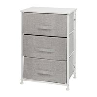 3 Drawer Vertical Storage Dresser with Wood Top & Fabric Pull Drawers - White/Gray