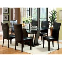 Bind Contemporary Solid Wood Open-Shelf 7-Piece Dining Table Set by Furniture of America - Dark Cherry/Brown/Clear