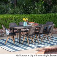 Calayan Outdoor 9 Piece Wicker Dining Set by Christopher Knight Home - Rattan/Iron - multibrown + light brown + light brown