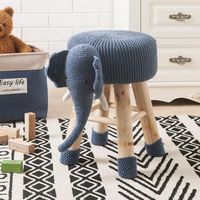 Taylor & Olive Modern Woven Blue Elephant Ottoman Stool with Wooden Legs