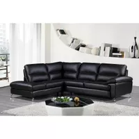 Cortesi Home Contemporary Boston Genuine Leather Sectional Sofa with Left Chaise Lounge, Black 80"x98" - White - Left Side Facing Chaise 80"x98"