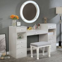 Caer Contemporary Solid Wood 3-Piece Vanity Set with LED Light Mirror by Furniture of America - Luminous White