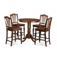 JACH5-MAH Mahogany Rubberwood 5-piece Counter Height Dining Table Set Including Table and 4-chairs - Wood Seat