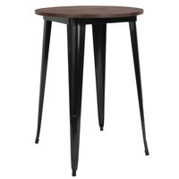 30" Round Metal Indoor Bar Height Table with Rustic Wood Top - Black