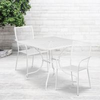 35.5-inch Square Steel 3-piece Patio Table Set with Square Back Chairs - White