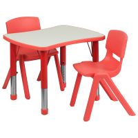 14.5-23.5-Inch Height-adjustable Rectangular Plastic Preschool Activity Table Set - Red, Grey
