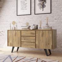 WYNDENHALL Mitchell SOLID ACACIA WOOD and Metal 60 inch Wide Rectangle Modern Industrial Sideboard Buffet - 60'' x 17'' x 30 - Distressed Golden Wheat